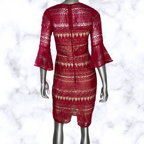 Cooper St Red Crochet Lace Dress Bell Sleeve Knee Length 4 - Picture 3 of 7